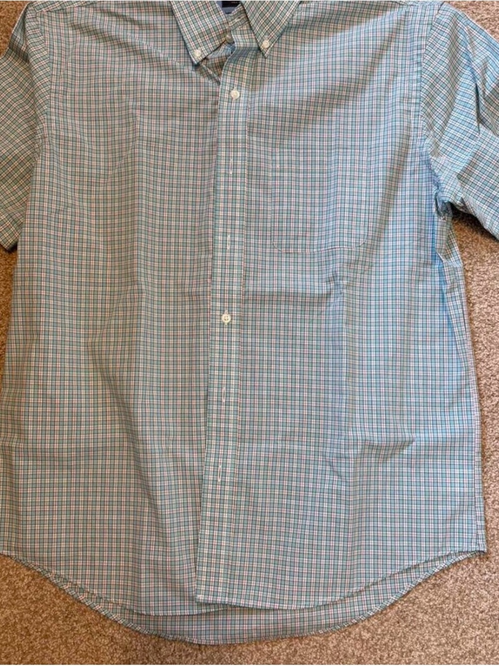 Arrow Short-Sleeve Button-Down Shirt - Light Blue & Green Plaid